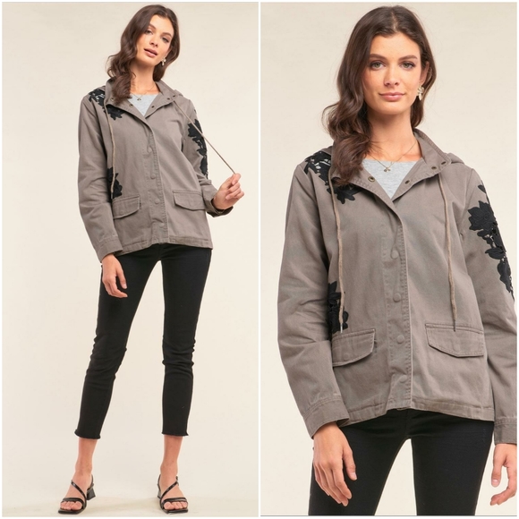 LAST ONE❗SUGAR+LIPS💋 Utility Chic Dark Olive Hoodie Jacket - Picture 7 of 7